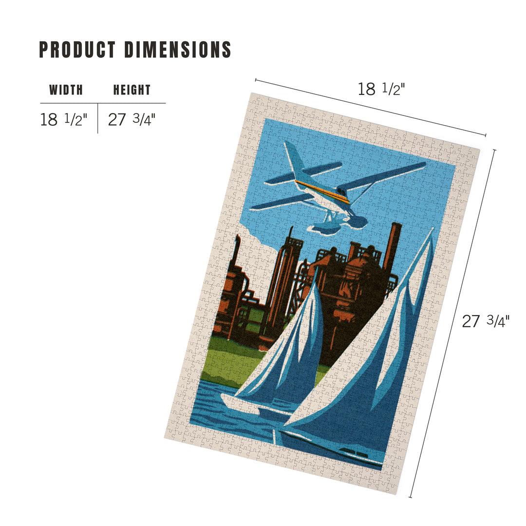 Seattle, Washington, Lake Union, Woodblock, Jigsaw Puzzle Puzzle Lantern Press 