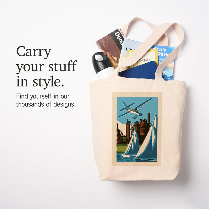 Seattle, Washington, Lake Union, Woodblock, Tote Bag Totes Lantern Press 