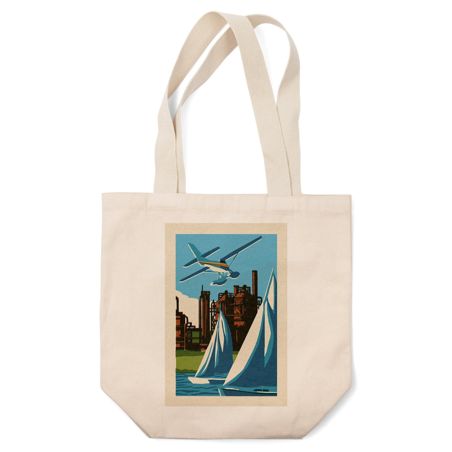 Seattle, Washington, Lake Union, Woodblock, Tote Bag Totes Lantern Press 