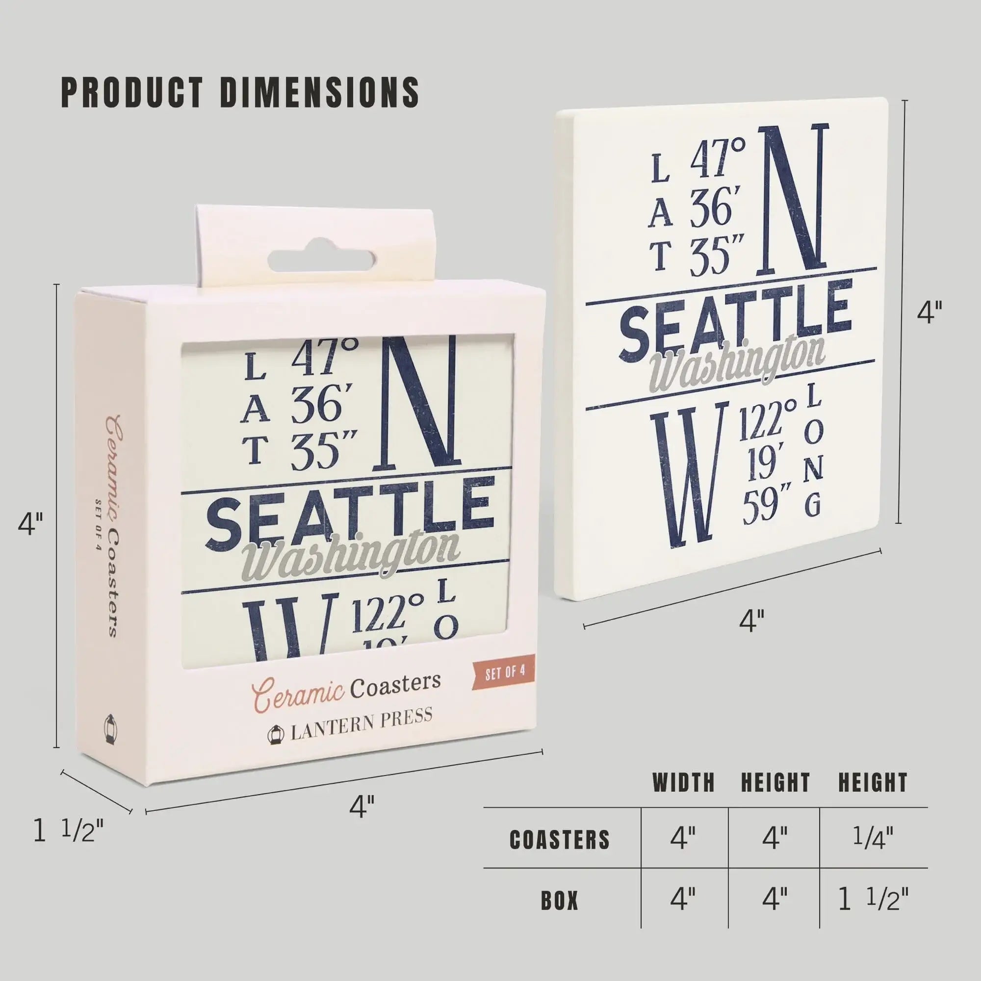Seattle, Washington, Latitude and Longitude (Blue) ceramic coaster