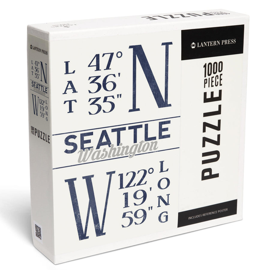 Seattle, Washington, Latitude and Longitude (Blue), Jigsaw Puzzle Puzzle Lantern Press 