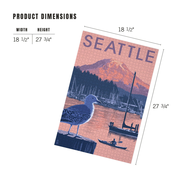 Seattle, Washington, Marina and Rainier at Sunset, Jigsaw Puzzle Puzzle Lantern Press 
