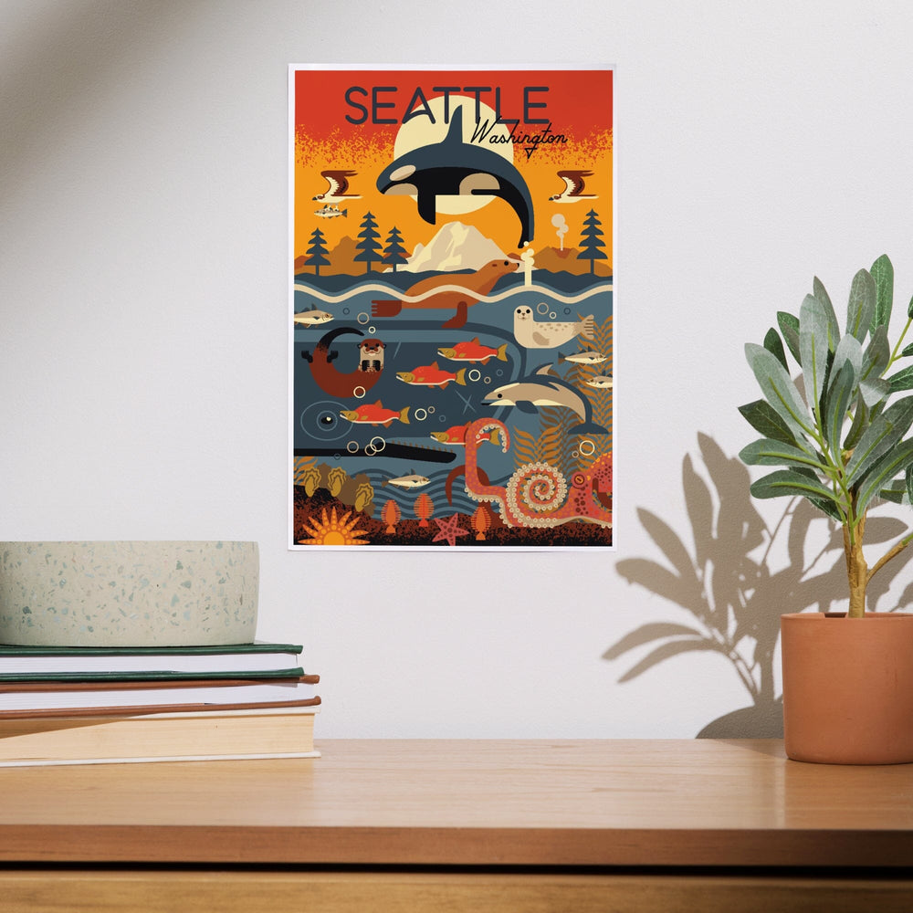 Seattle, Washington, Marine Animals, Geometric, Art & Giclee Prints Art Lantern Press 
