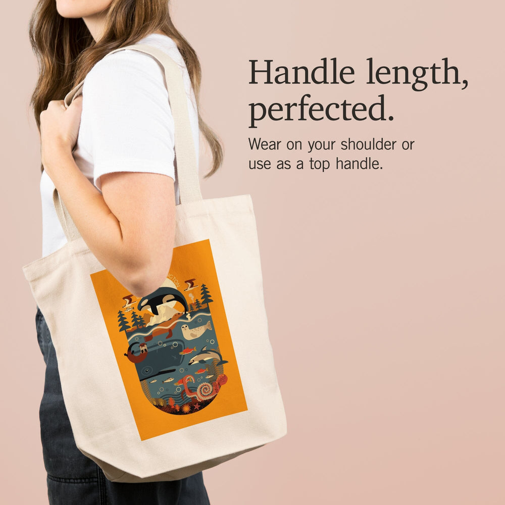 Seattle, Washington, Marine Animals, Geometric,, Tote Bag Totes Lantern Press 