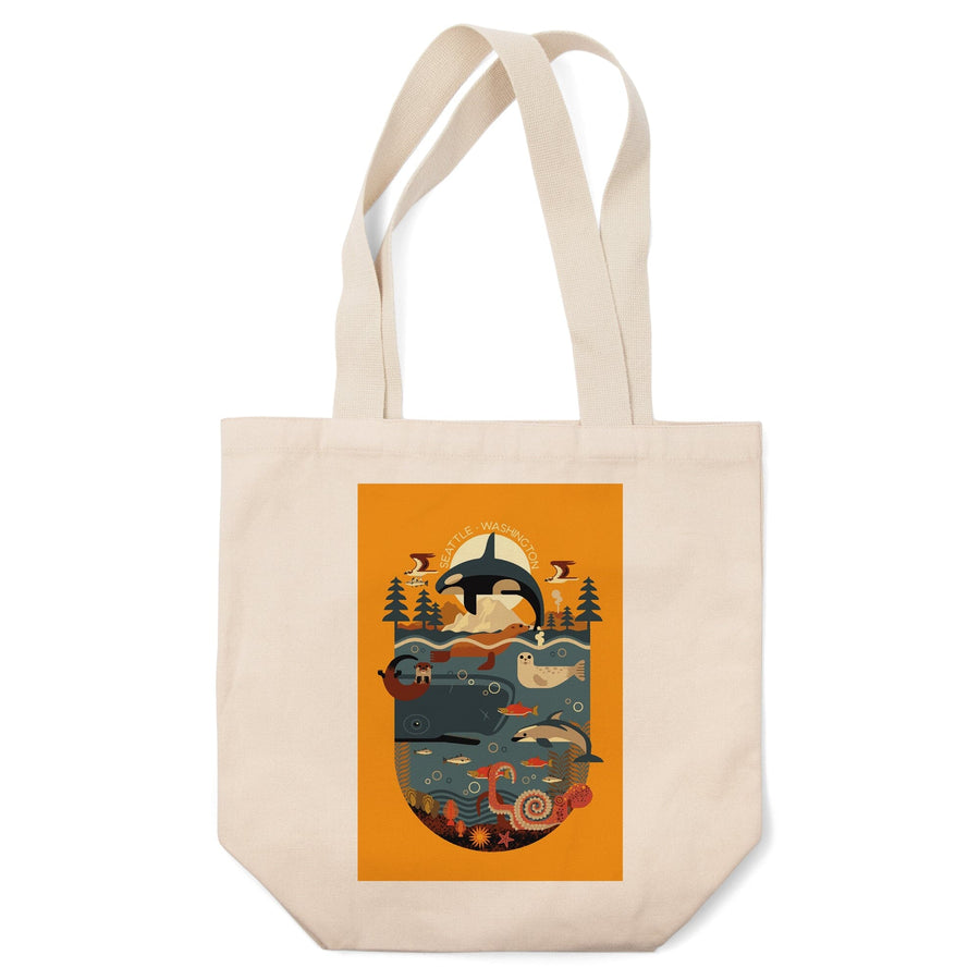 Seattle, Washington, Marine Animals, Geometric,, Tote Bag Totes Lantern Press 