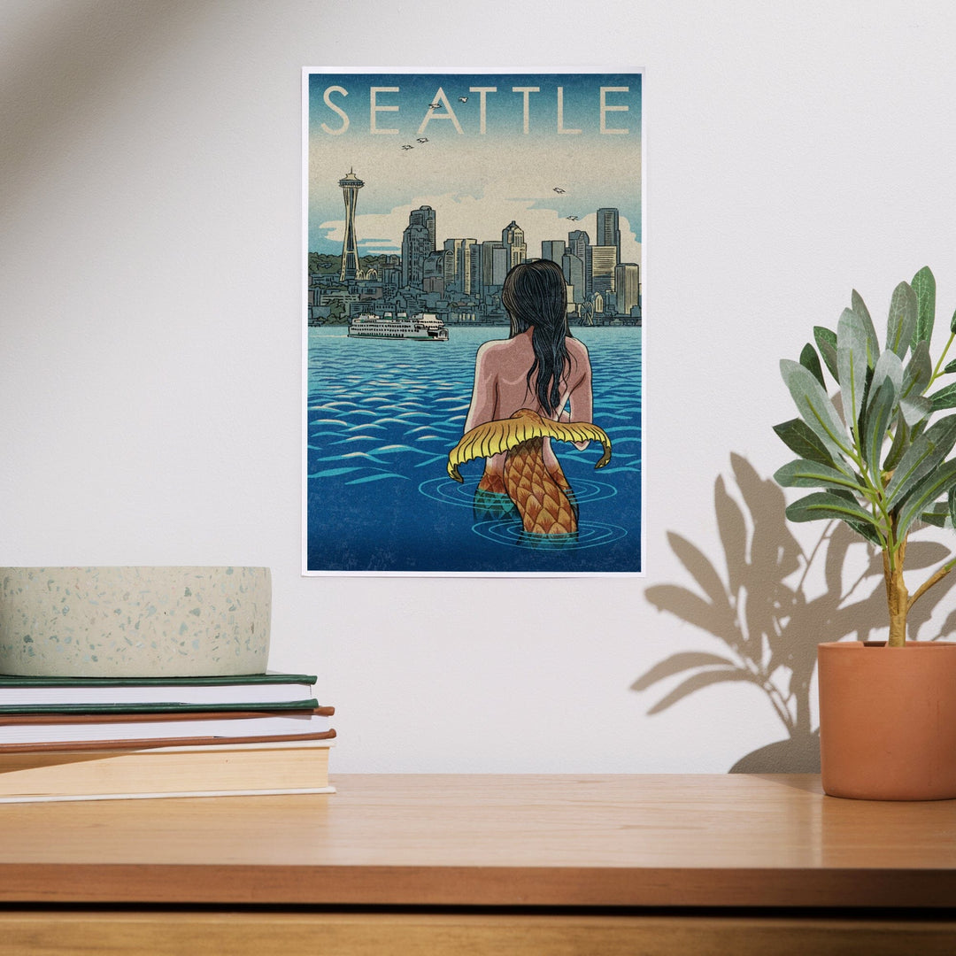 Seattle, Washington, Mermaid, Art & Giclee Prints Art Lantern Press 