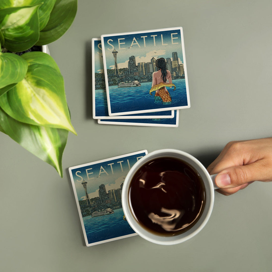Seattle, Washington, Mermaid, Coasters Coasters Lantern Press 