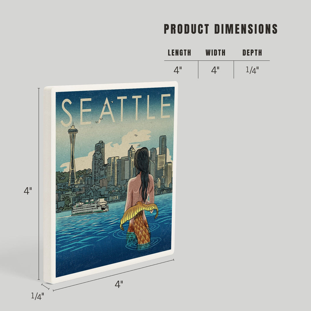 Seattle, Washington, Mermaid, Coasters Coasters Lantern Press 