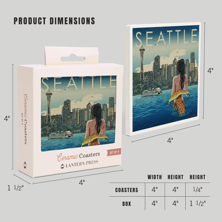 Seattle, Washington, Mermaid, Coasters Coasters Lantern Press 