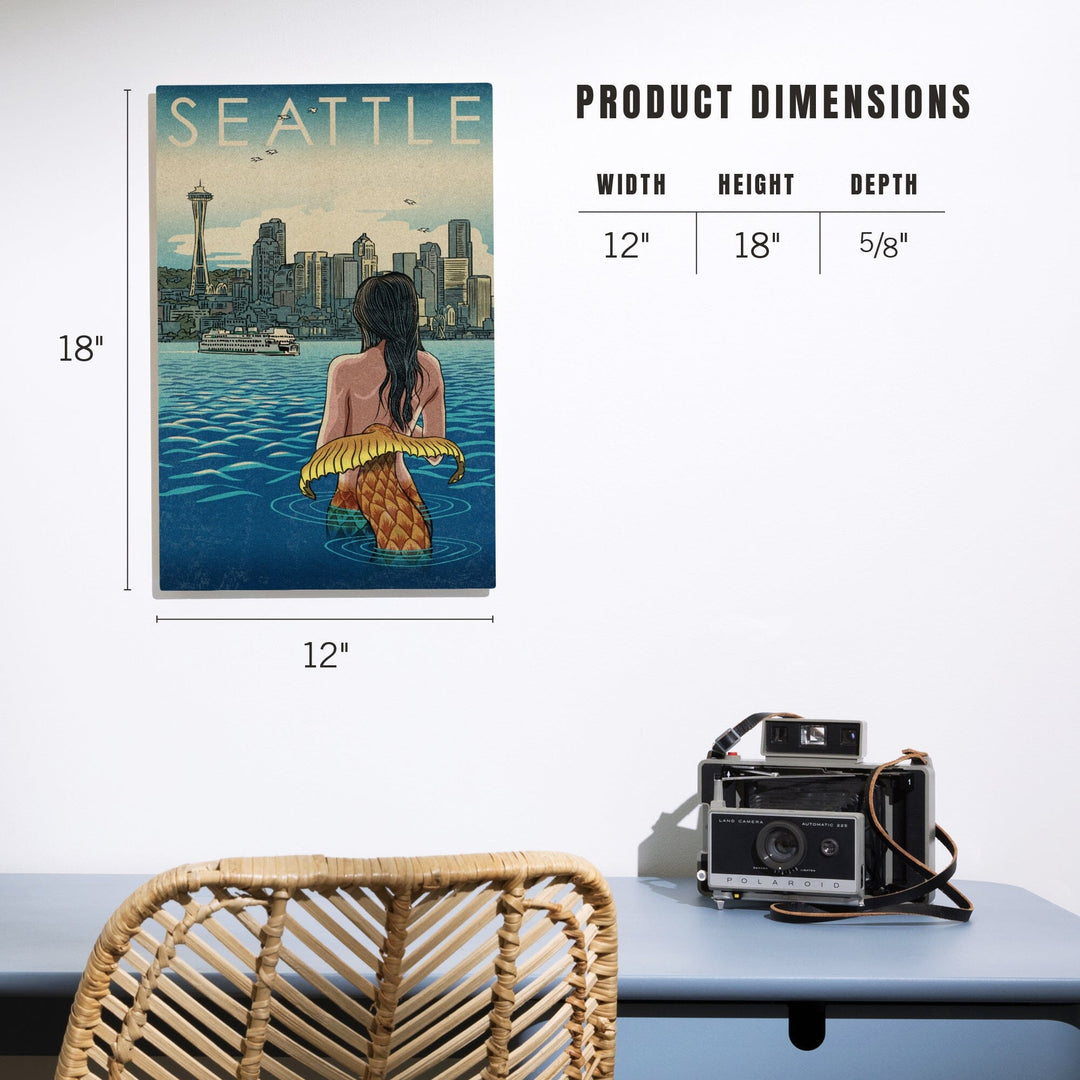 Seattle, Washington, Mermaid, Lantern Press Artwork, Wood Signs and Postcards Wood Lantern Press 