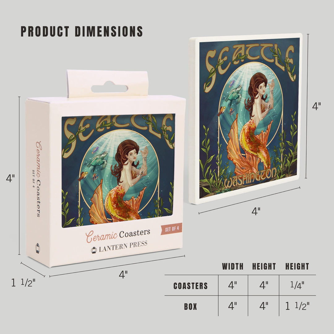 Seattle, Washington, Mermaid Scene, Coasters Coasters Lantern Press 
