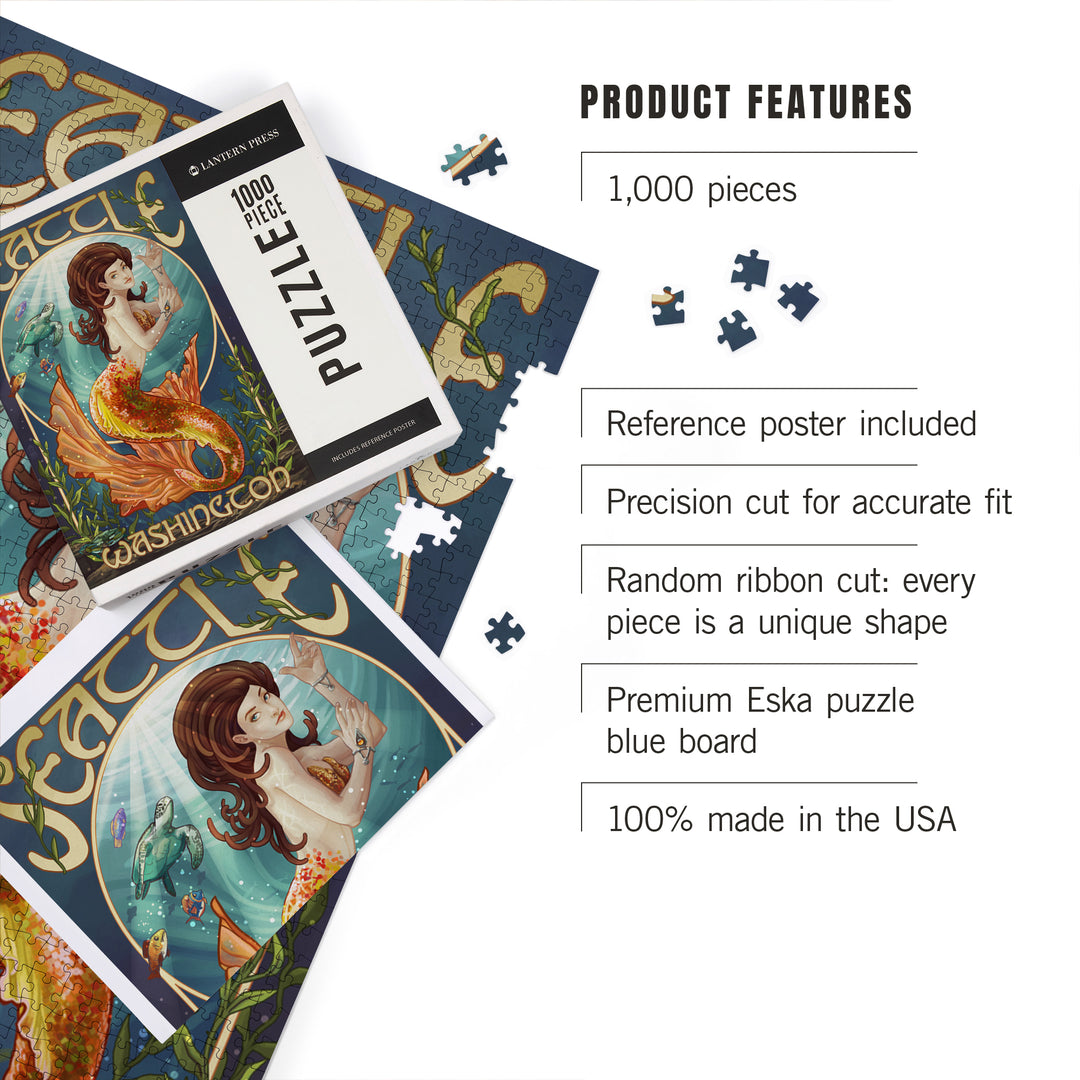 Seattle, Washington, Mermaid Scene, Jigsaw Puzzle Puzzle Lantern Press 