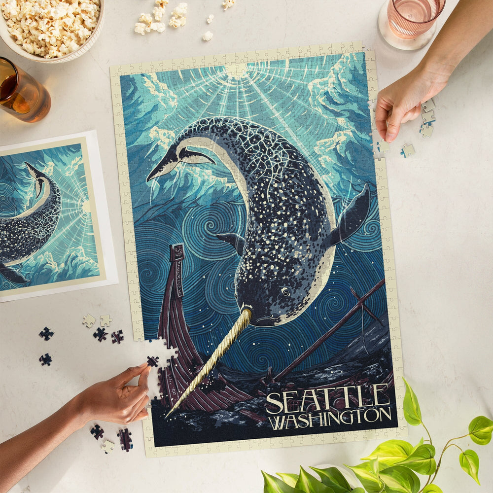 Seattle, Washington, Narwhal Letterpress, Jigsaw Puzzle Puzzle Lantern Press 