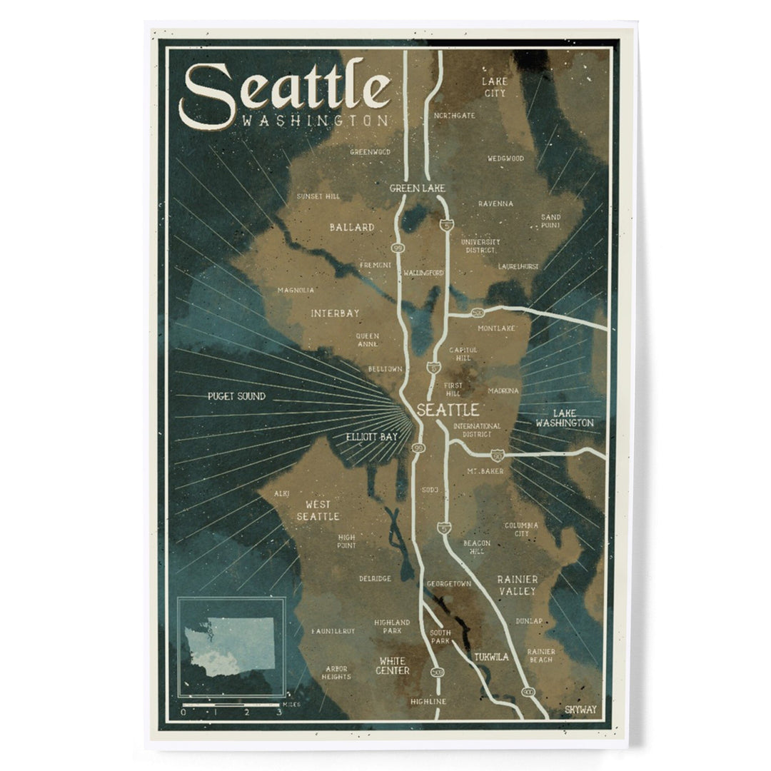 Seattle, Washington, Nautical Map, Art & Giclee Prints Art Lantern Press 