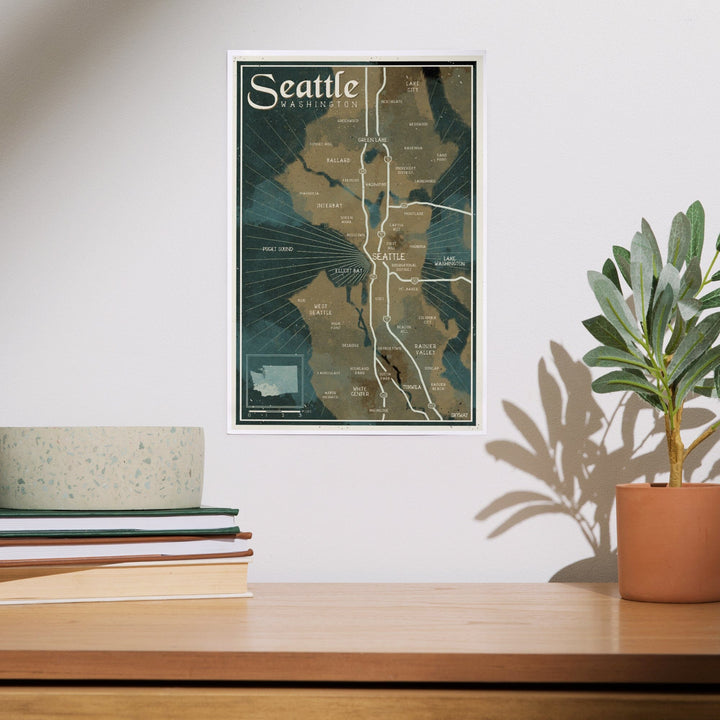 Seattle, Washington, Nautical Map, Art & Giclee Prints Art Lantern Press 