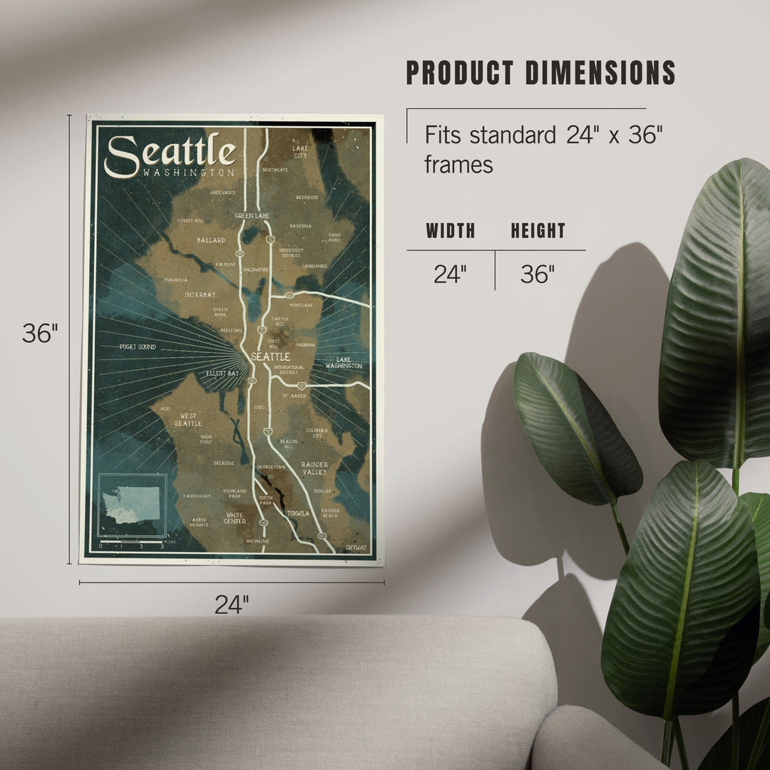 Seattle, Washington, Nautical Map, Art & Giclee Prints Art Lantern Press 