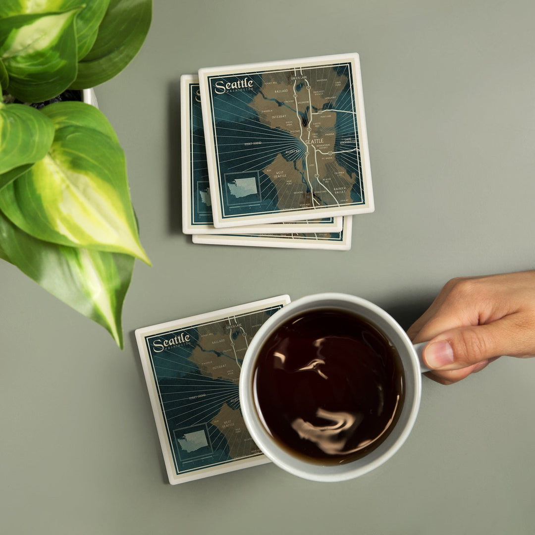 Seattle, Washington, Nautical Map, Coasters Coasters Lantern Press 