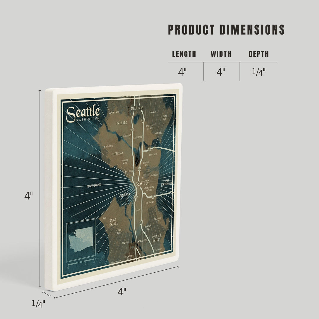 Seattle, Washington, Nautical Map, Coasters Coasters Lantern Press 