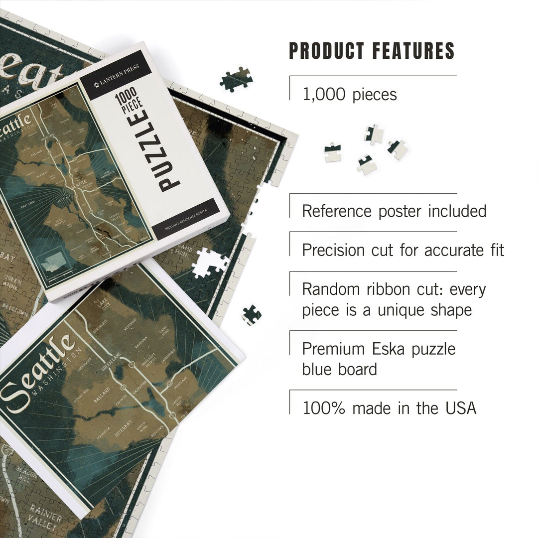 Seattle, Washington, Nautical Map, Jigsaw Puzzle Puzzle Lantern Press 
