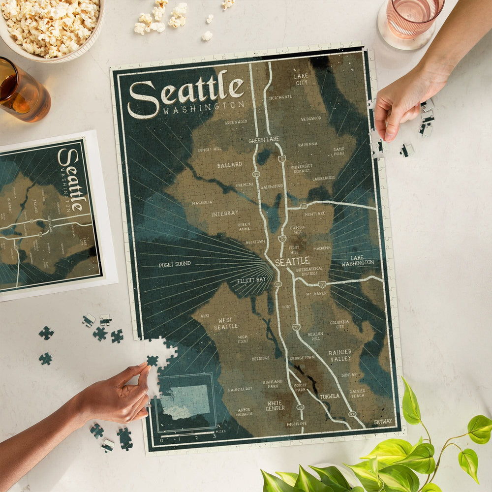 Seattle, Washington, Nautical Map, Jigsaw Puzzle Puzzle Lantern Press 