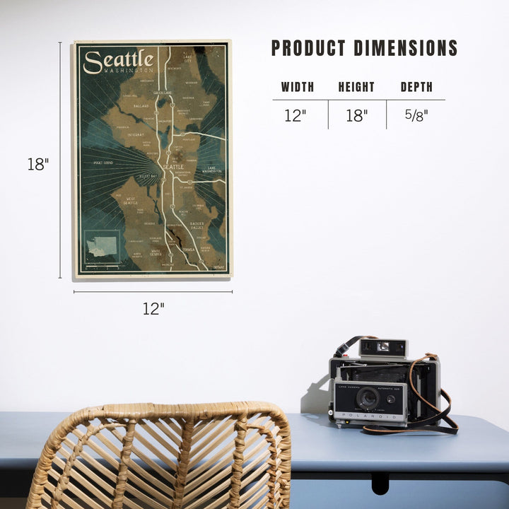 Seattle, Washington, Nautical Map, Lantern Press Artwork, Wood Signs and Postcards Wood Lantern Press 