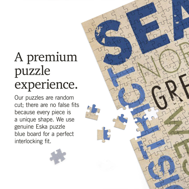Seattle, Washington, Neighborhoods Typography, Jigsaw Puzzle Puzzle Lantern Press 