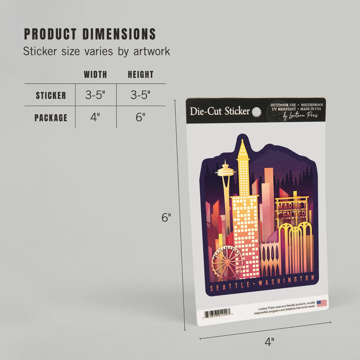 Seattle, Washington, Neon Skyline, Contour, Vinyl Sticker Sticker Lantern Press 