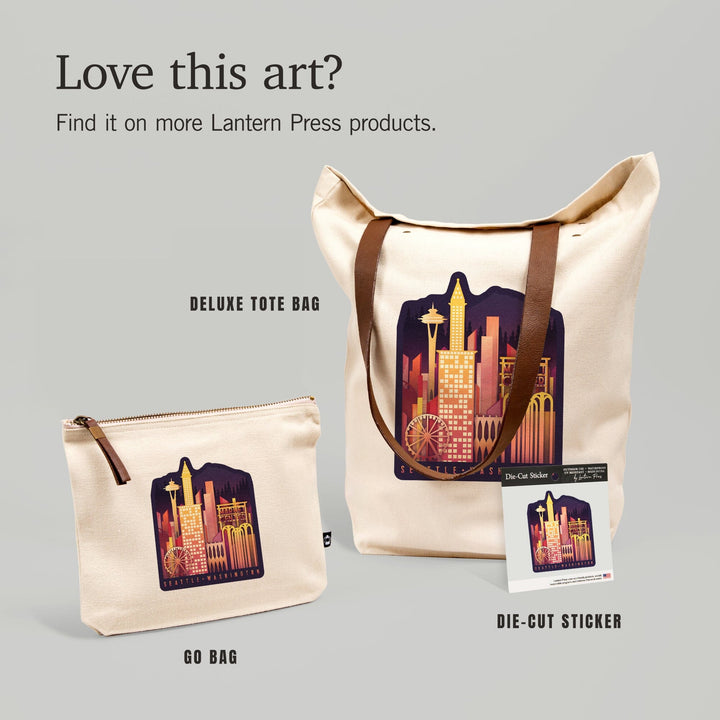 Seattle, Washington, Neon Skyline, Contour, Vinyl Sticker Sticker Lantern Press 