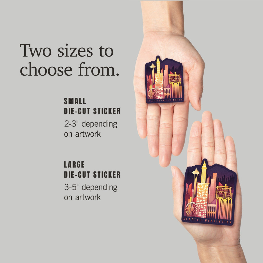 Seattle, Washington, Neon Skyline, Contour, Vinyl Sticker Sticker Lantern Press 