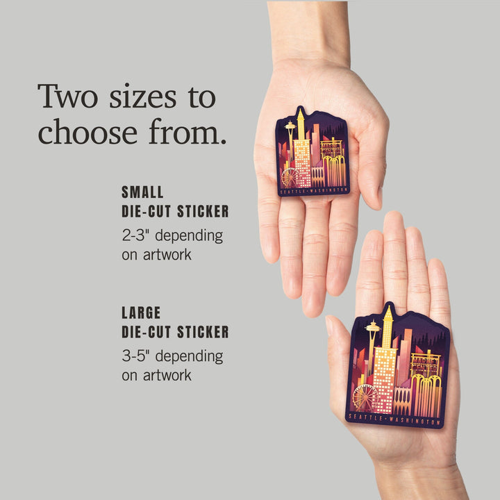 Seattle, Washington, Neon Skyline, Contour, Vinyl Sticker Sticker Lantern Press 