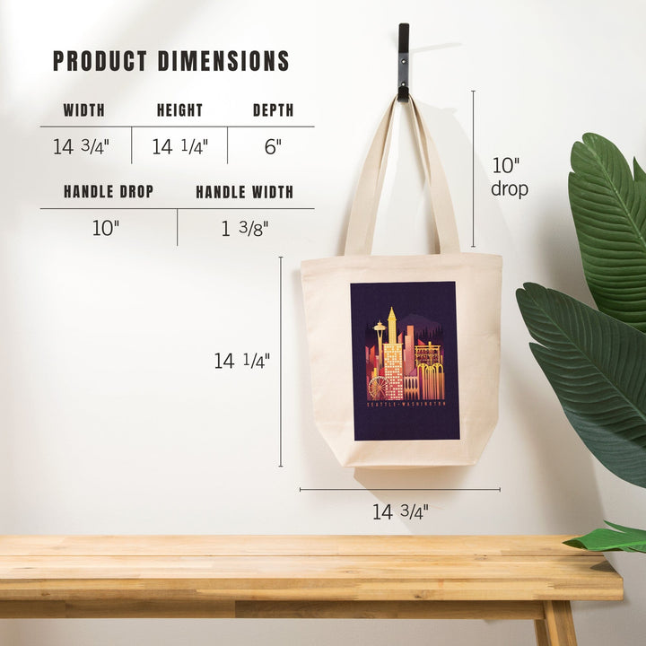 Seattle, Washington, Neon Skyline,, Tote Bag Totes Lantern Press 