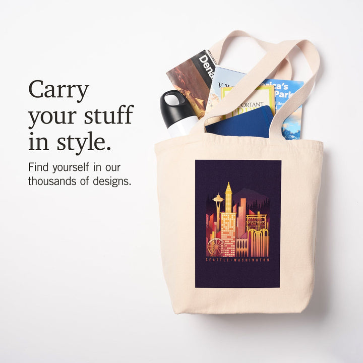 Seattle, Washington, Neon Skyline,, Tote Bag Totes Lantern Press 