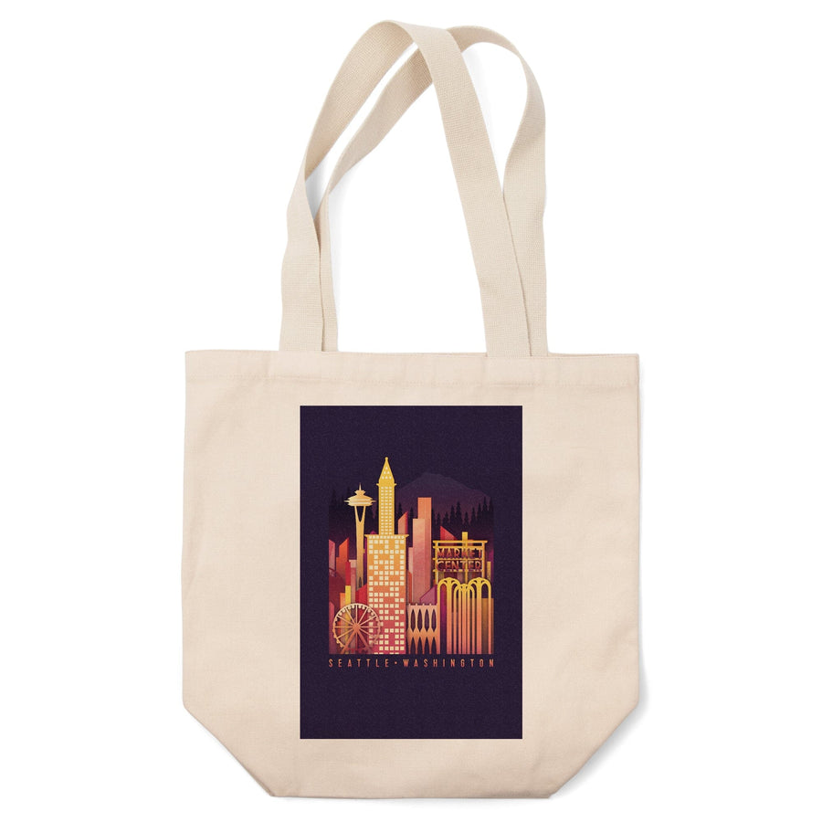 Seattle, Washington, Neon Skyline,, Tote Bag Totes Lantern Press 