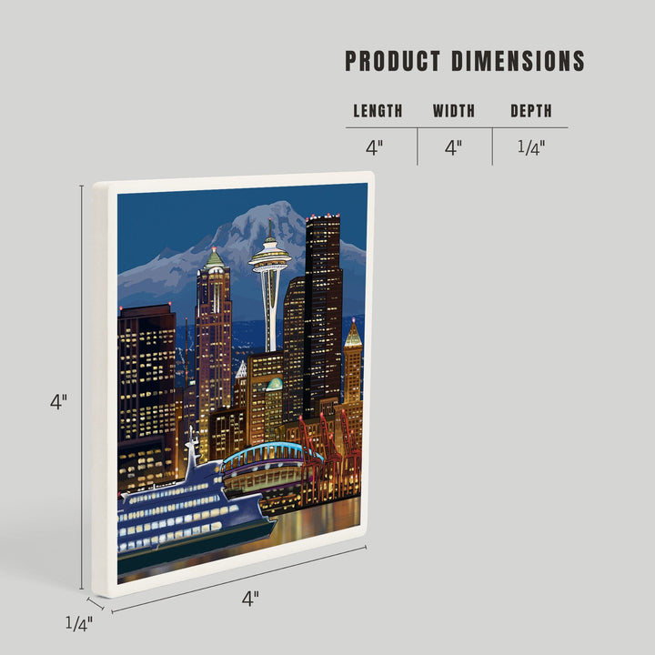 Seattle, Washington, Night Skyline, Image Only, Coasters Coasters Lantern Press 