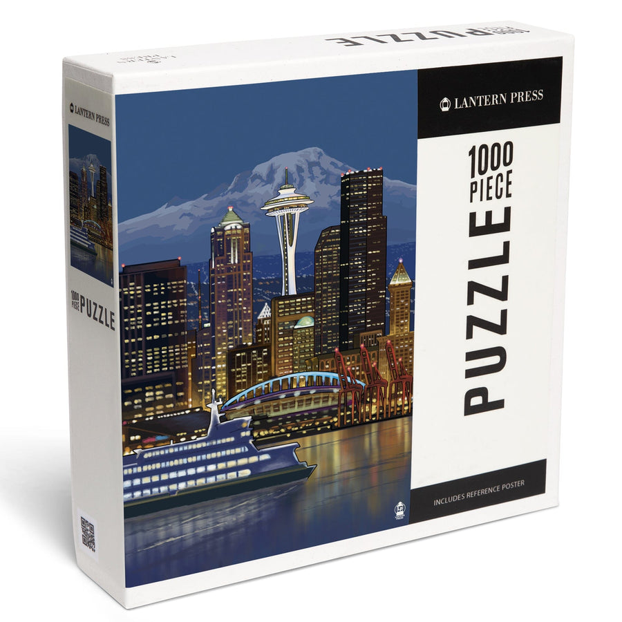 Seattle, Washington, Night Skyline, Image Only, Jigsaw Puzzle Puzzle Lantern Press 