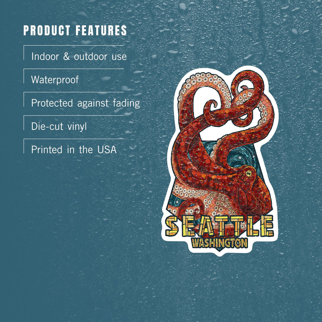 Seattle, Washington, Octopus Mosaic, Contour, Lantern Press Artwork, Vinyl Sticker Sticker Lantern Press 
