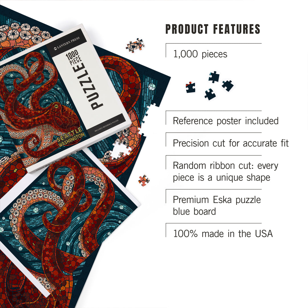 Seattle, Washington, Octopus Mosaic, Jigsaw Puzzle Puzzle Lantern Press 