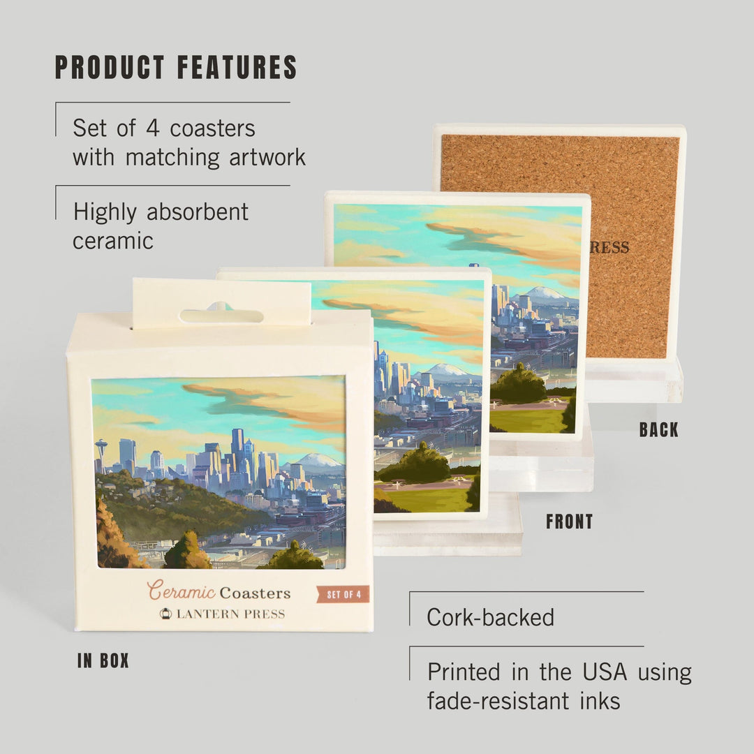 Seattle, Washington, Oil Painting, Skyline, Coasters Coasters Lantern Press 