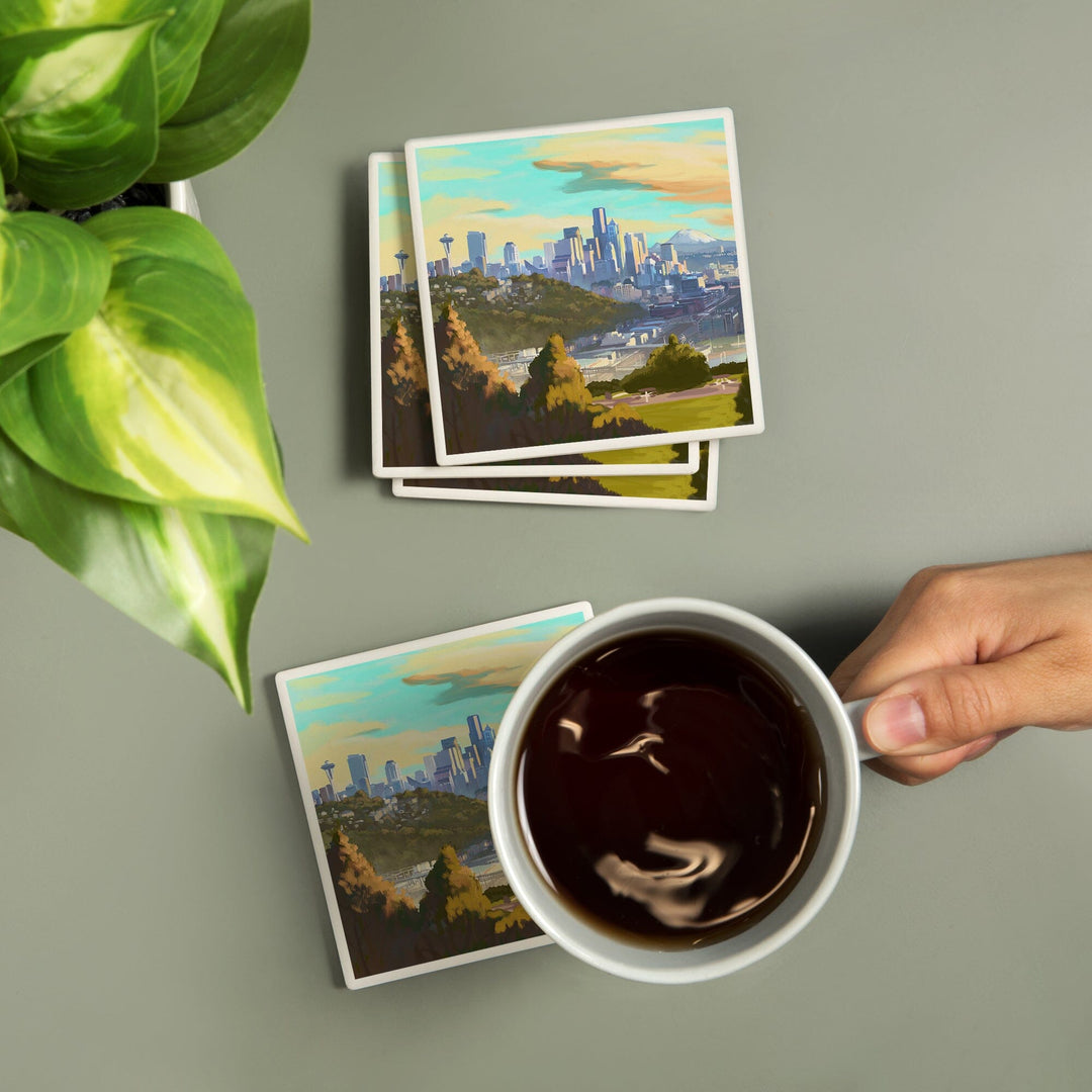 Seattle, Washington, Oil Painting, Skyline, Coasters Coasters Lantern Press 