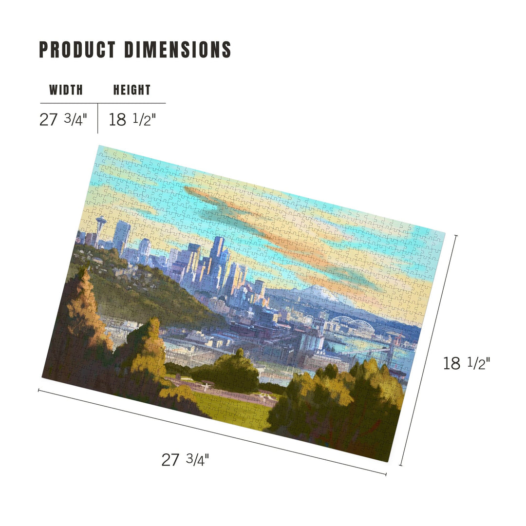 Seattle, Washington, Oil Painting, Skyline, Jigsaw Puzzle Puzzle Lantern Press 