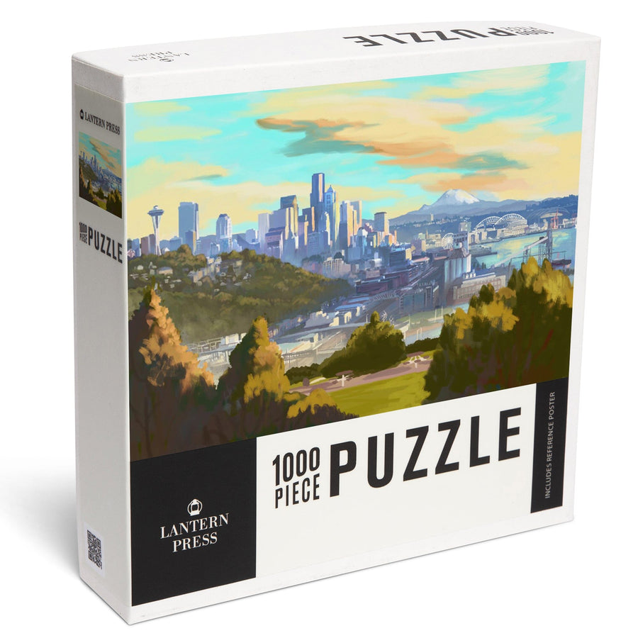 Seattle, Washington, Oil Painting, Skyline, Jigsaw Puzzle Puzzle Lantern Press 