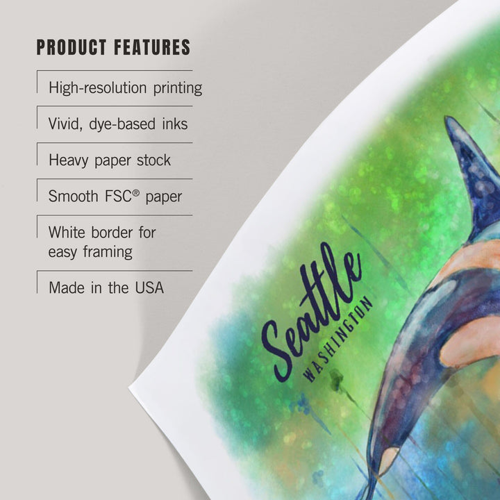 Seattle, Washington, Orca, Watercolor, Art & Giclee Prints Art Lantern Press 