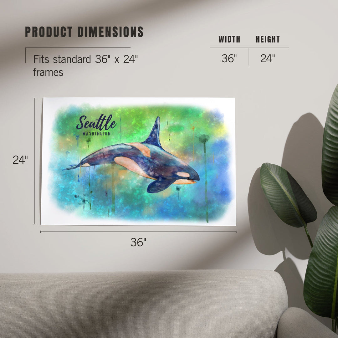Seattle, Washington, Orca, Watercolor, Art & Giclee Prints Art Lantern Press 