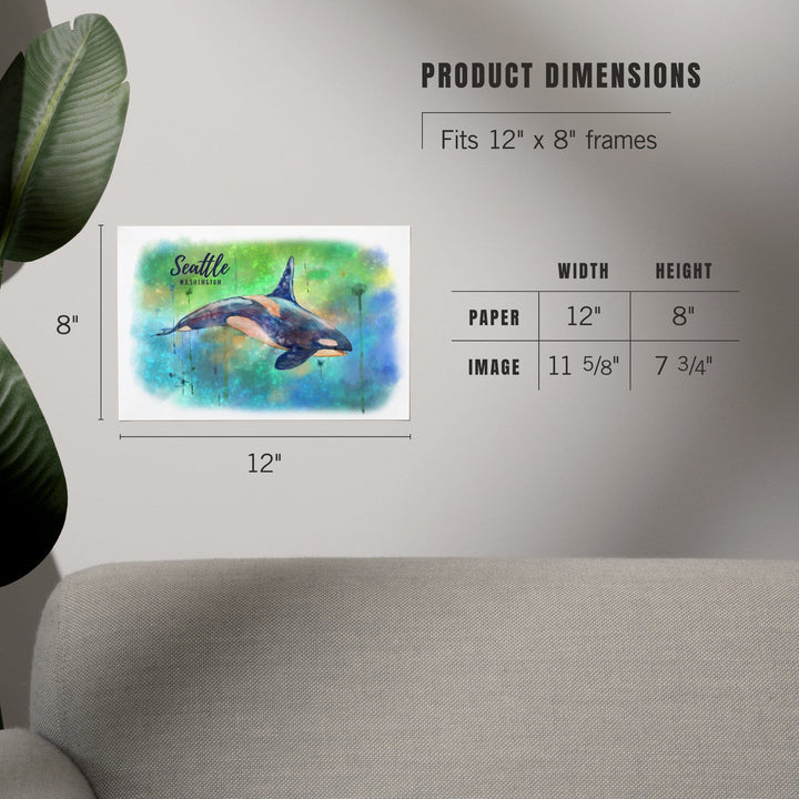 Seattle, Washington, Orca, Watercolor, Art & Giclee Prints Art Lantern Press 