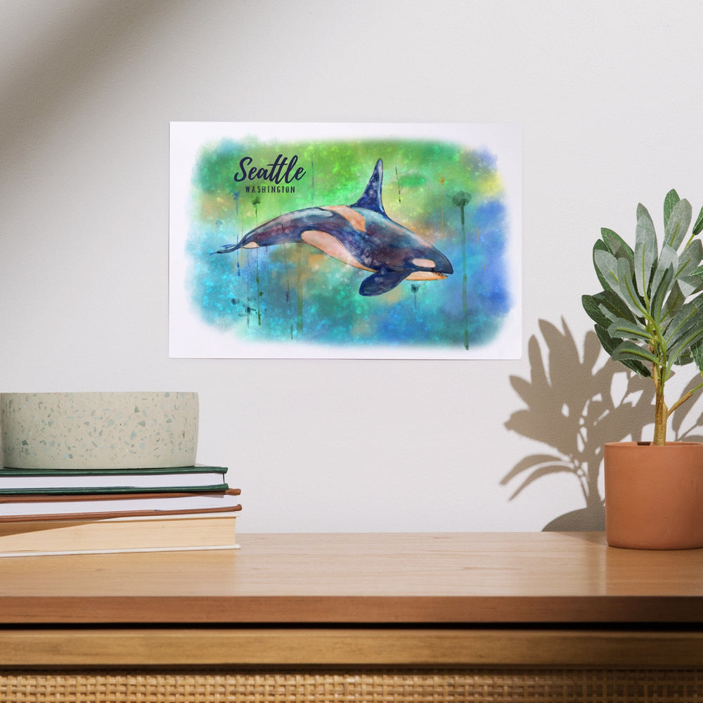 Seattle, Washington, Orca, Watercolor, Art & Giclee Prints Art Lantern Press 