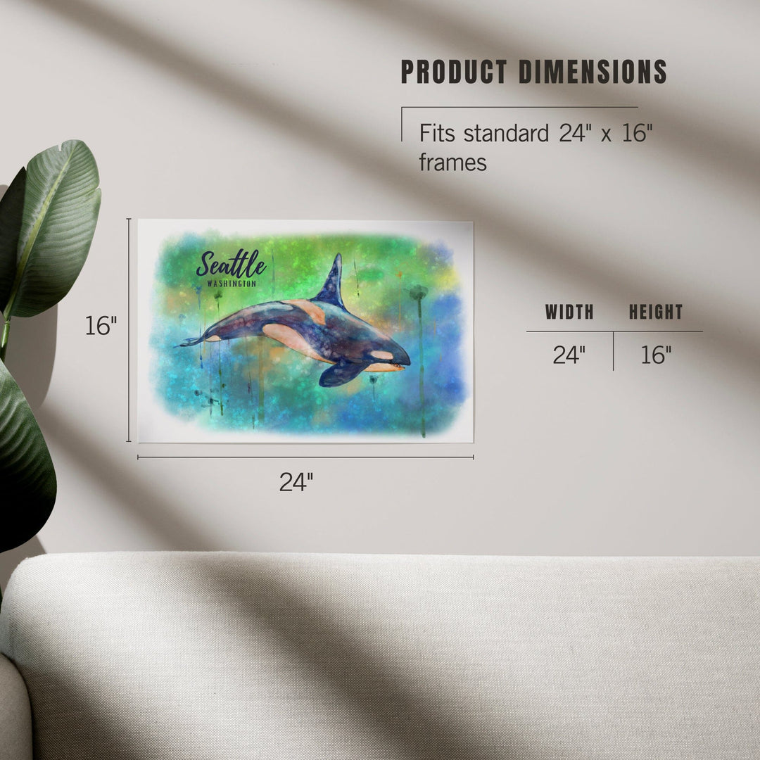 Seattle, Washington, Orca, Watercolor, Art & Giclee Prints Art Lantern Press 