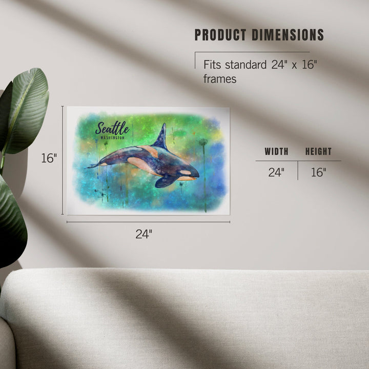 Seattle, Washington, Orca, Watercolor, Art & Giclee Prints Art Lantern Press 