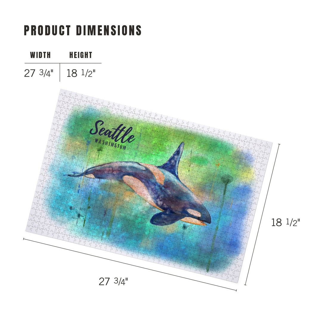 Seattle, Washington, Orca, Watercolor, Jigsaw Puzzle Puzzle Lantern Press 