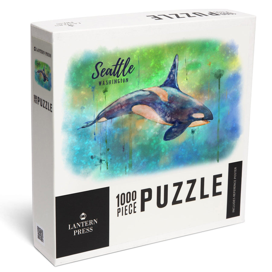 Seattle, Washington, Orca, Watercolor, Jigsaw Puzzle Puzzle Lantern Press 