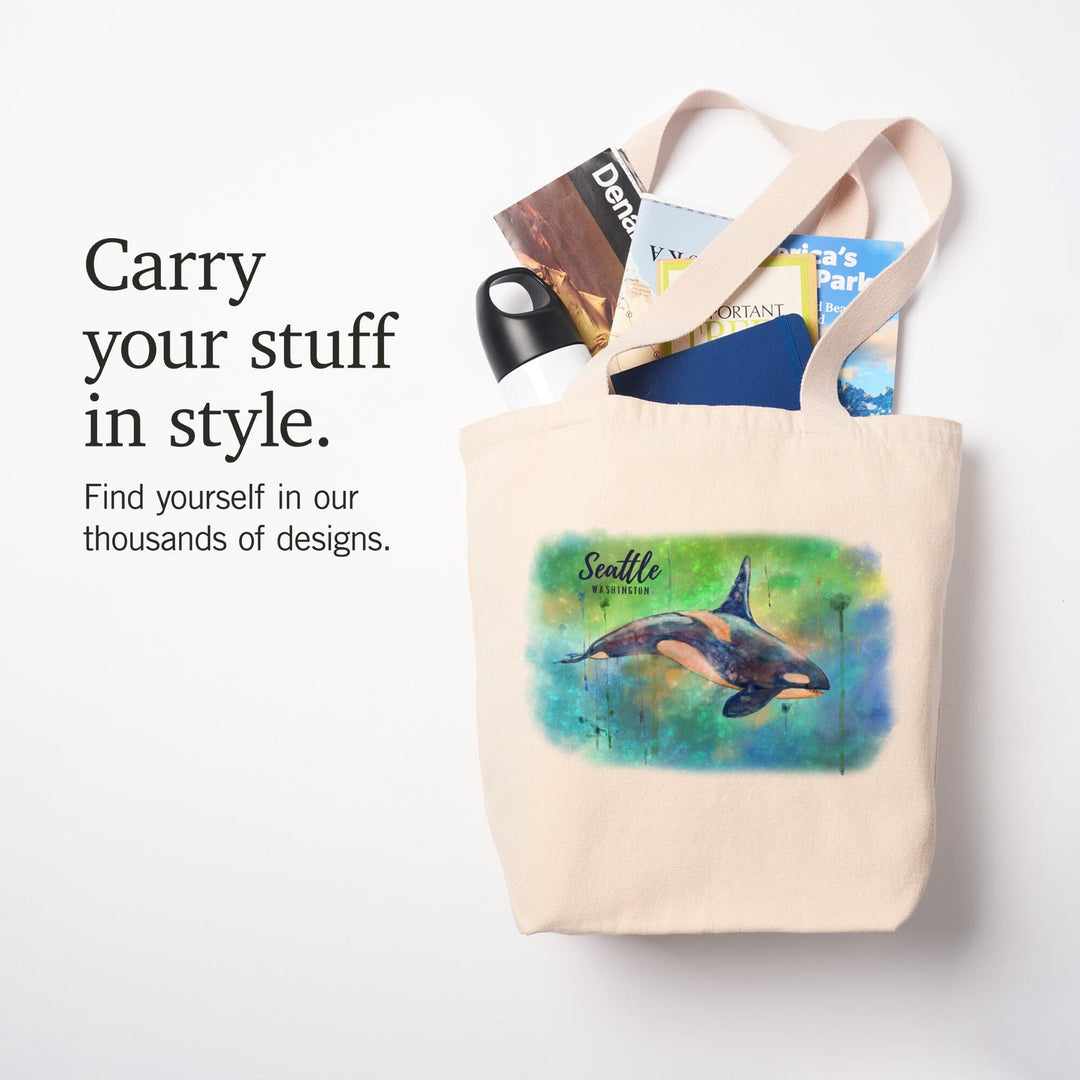 Seattle, Washington, Orca, Watercolor, Tote Bag Totes Lantern Press 